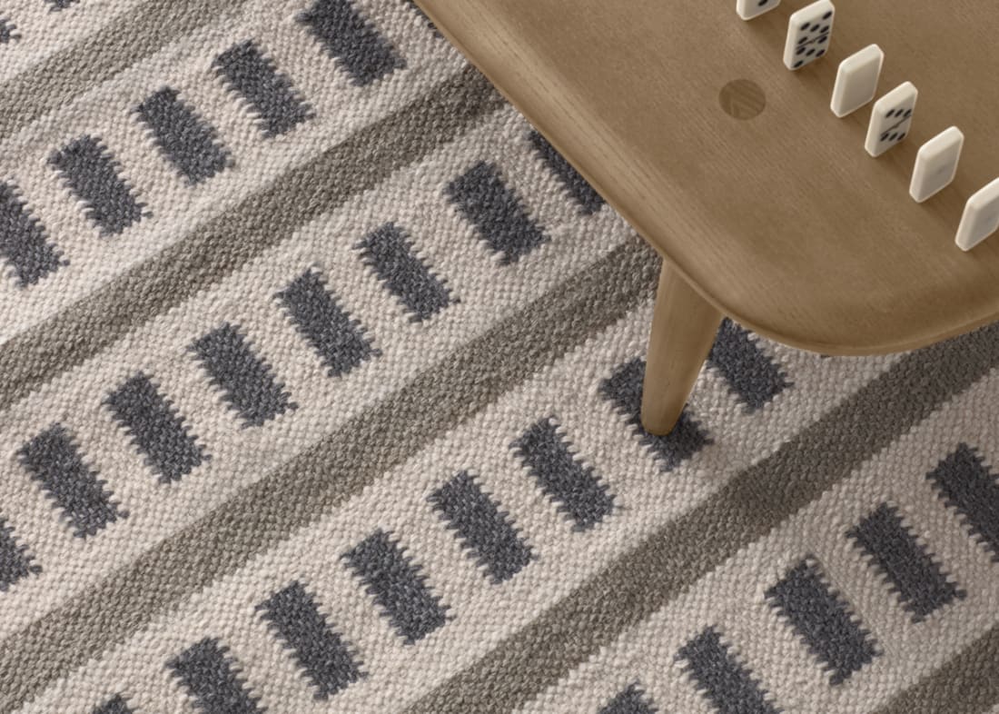 Laddery Wool Rug 300 x 400 cm in Deckchair Blue and Truffle Taupe