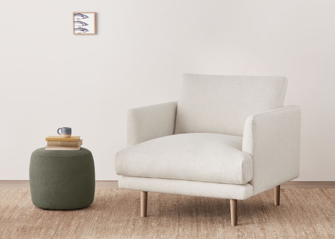 Jeffers Armchair in Whipped Cream White Boucle