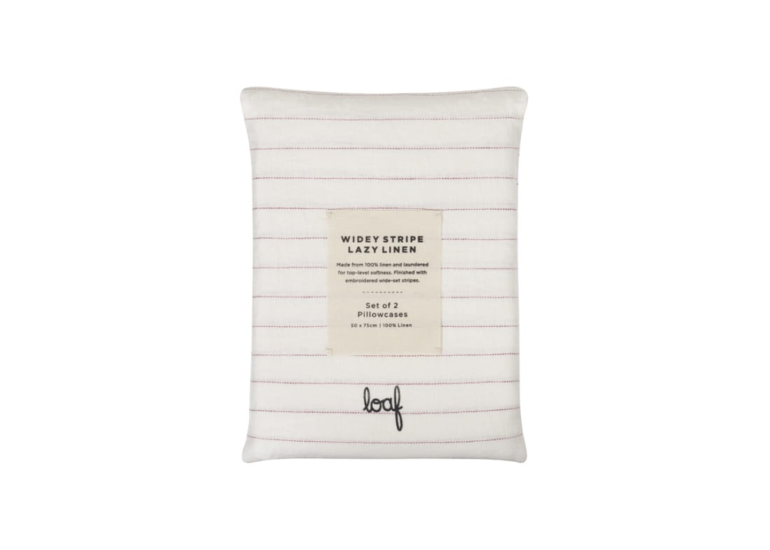 Widey Stripe Lazy Linen Set of 2 Pillowcases - Standard - Raspberry Fool