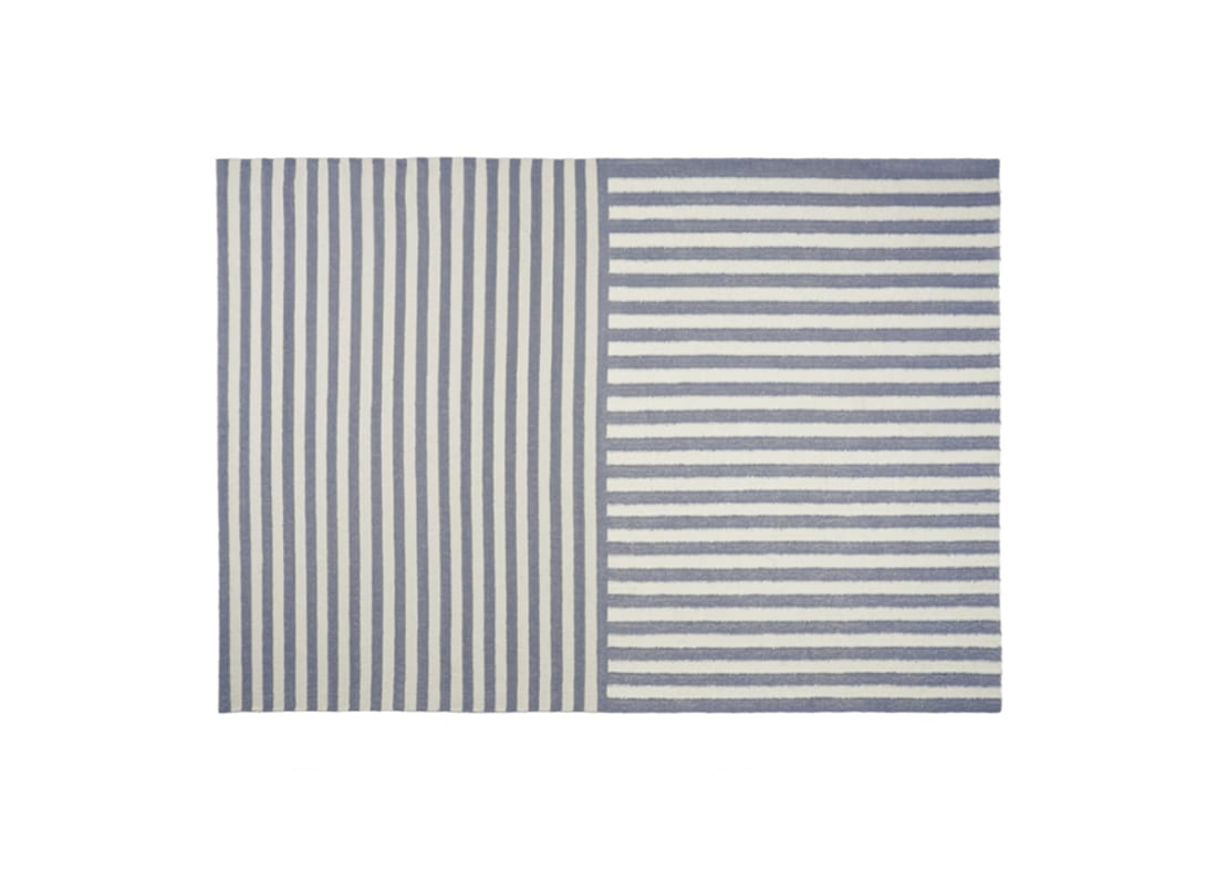 Double Stripey Wool Rug - 140cm x 200cm - Blue