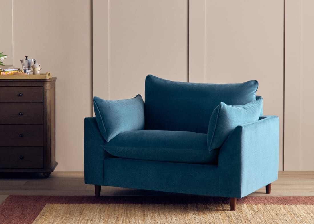Slow Riser Love Seat in Shipping Forecast Blue Chenille