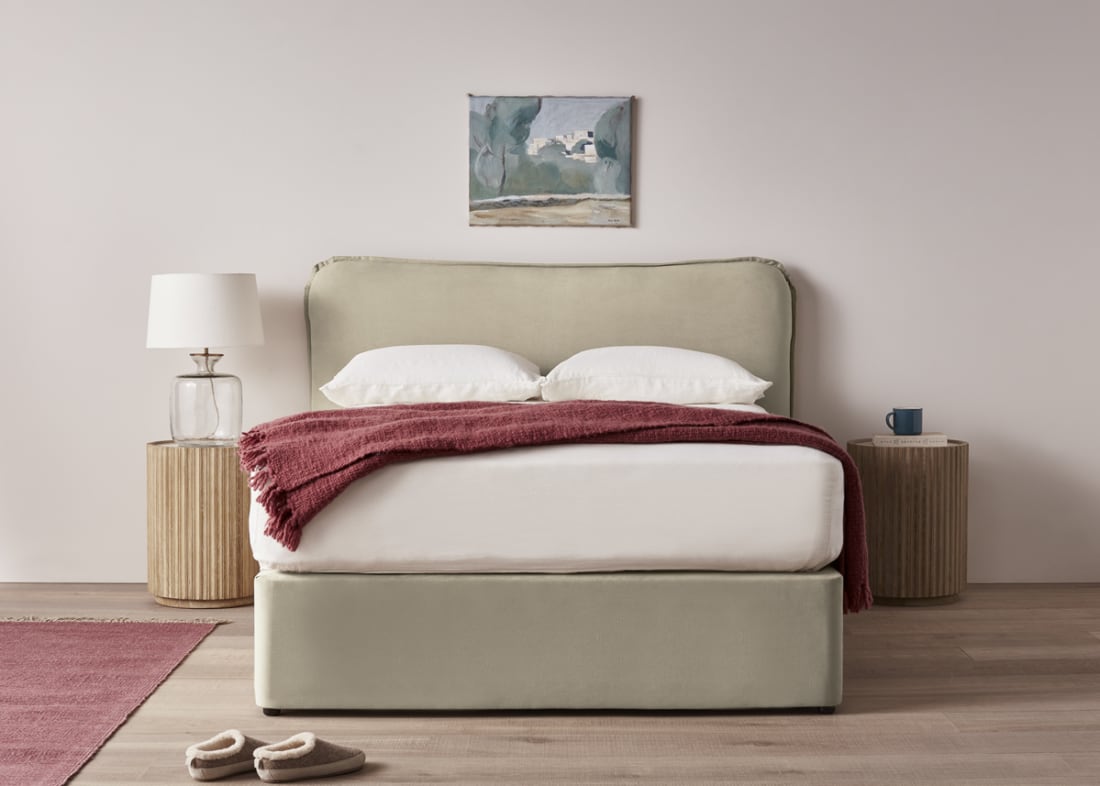 Pillow Talker Headboard in Tea Dunk Beige Slubby Twill