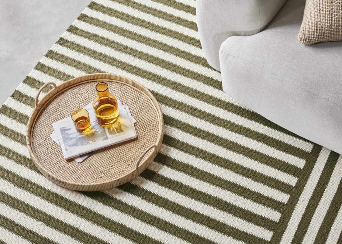 Double Stripey Wool Rug - 140cm x 200cm - Olive
