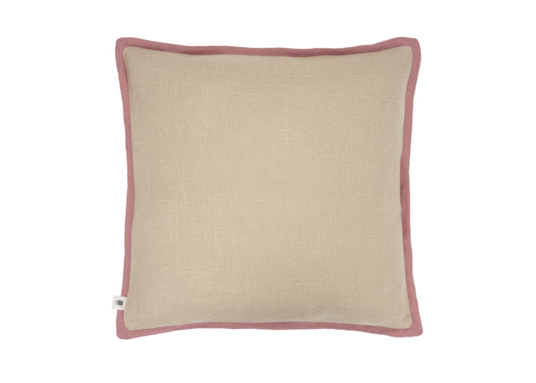 Bordy Edge Natural Linen Cushion 43x43 in Natural with Pink