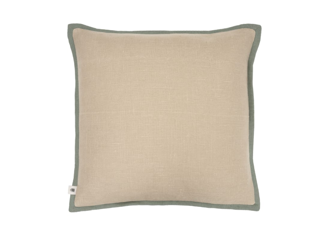 Bordy Edge Natural Linen Cushion 43x43 in Natural with Teal