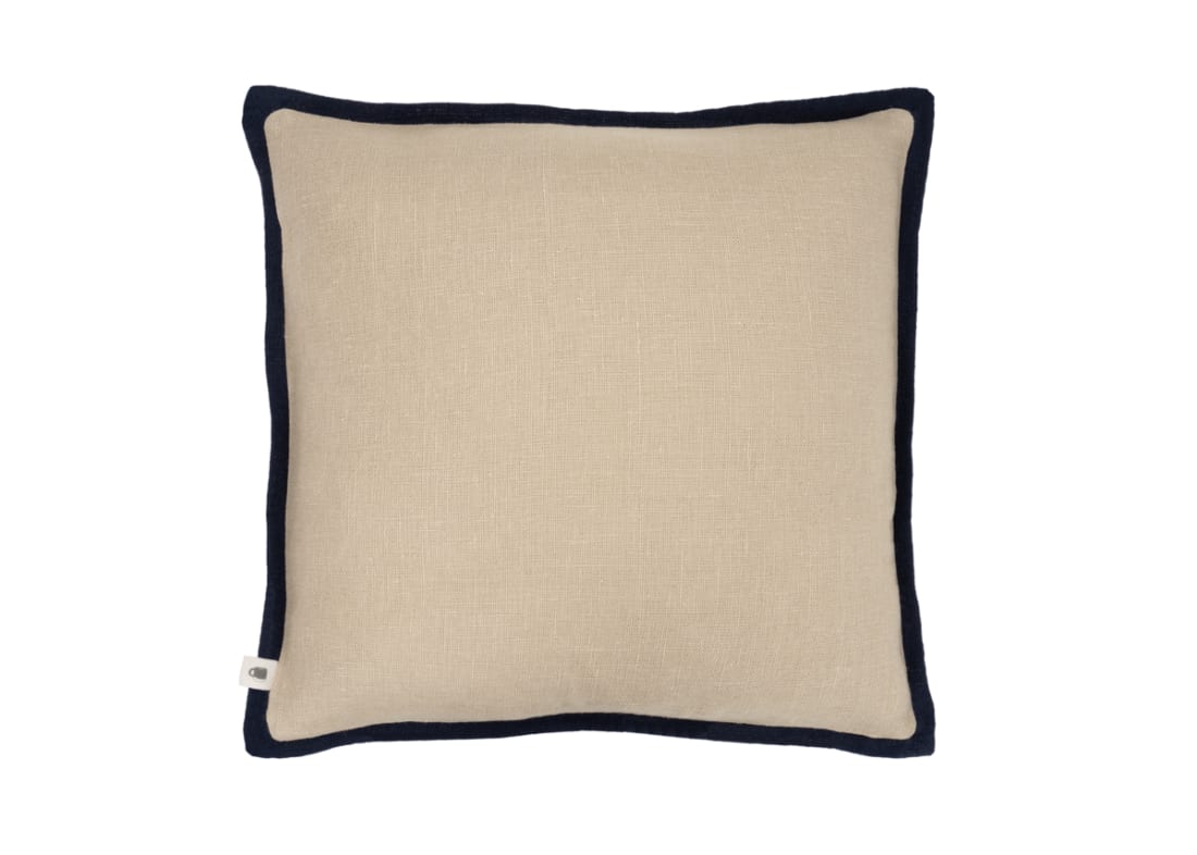 Bordy Edge Natural Linen Cushion 43x43 in Natural with Dark Blue