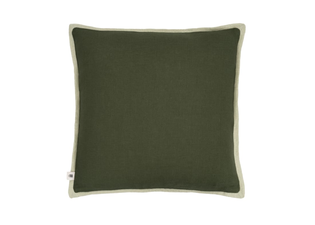Bordy Edge Linen Cushion 43 x 43 cm in Dark Green