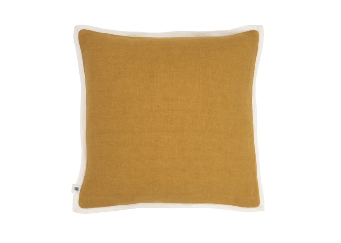 Bordy Edge Linen Cushion 43 x 43 cm in Ochre and Chalk