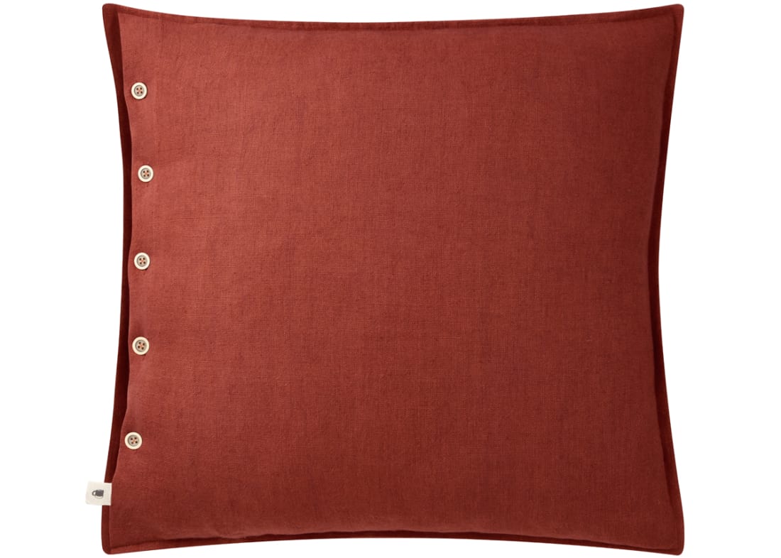 Easy Buttons Linen Cushion  60 x 60 cm in Dark Terracotta