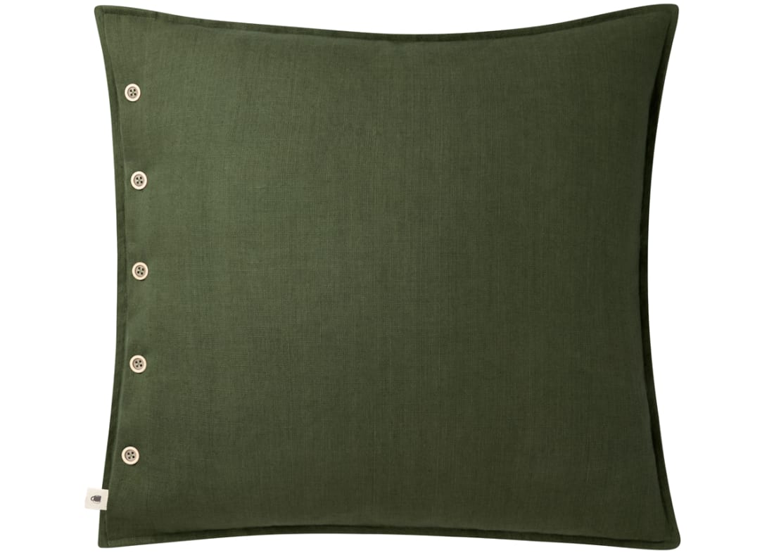 Easy Buttons Linen Cushion  60 x 60 cm in Moss Green