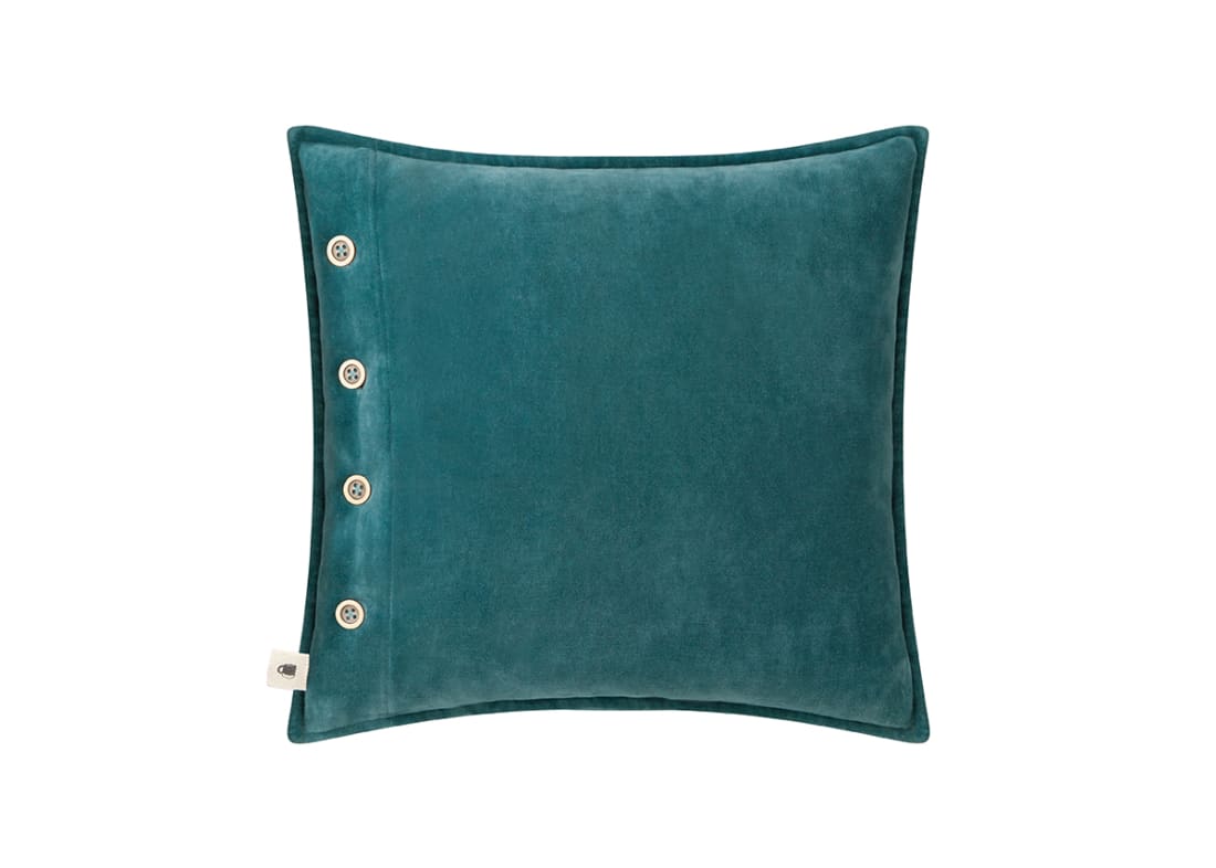 Easy Buttons Velvet Cushion 43 x 43 cm in Bright Teal