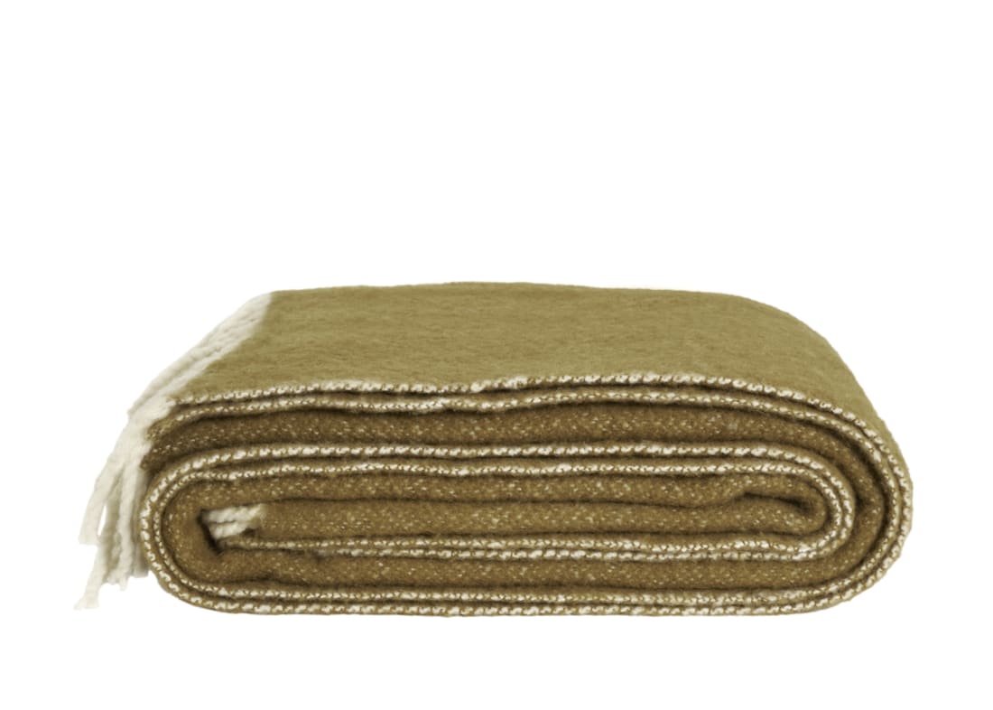 Chunky Wool Blanket 170 x 180 cm in Olive