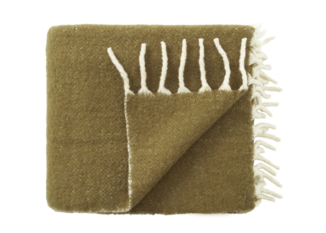 Chunky Wool Blanket 170 x 180 cm in Olive