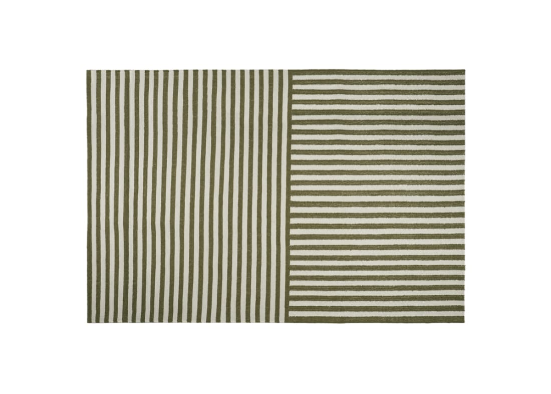 Double Stripey Wool Rug - 140cm x 200cm - Olive