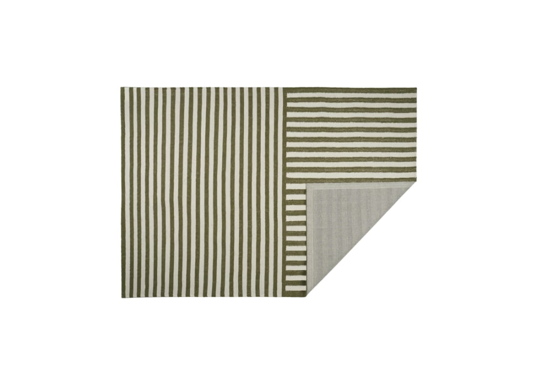 Double Stripey Wool Rug - 140cm x 200cm - Olive