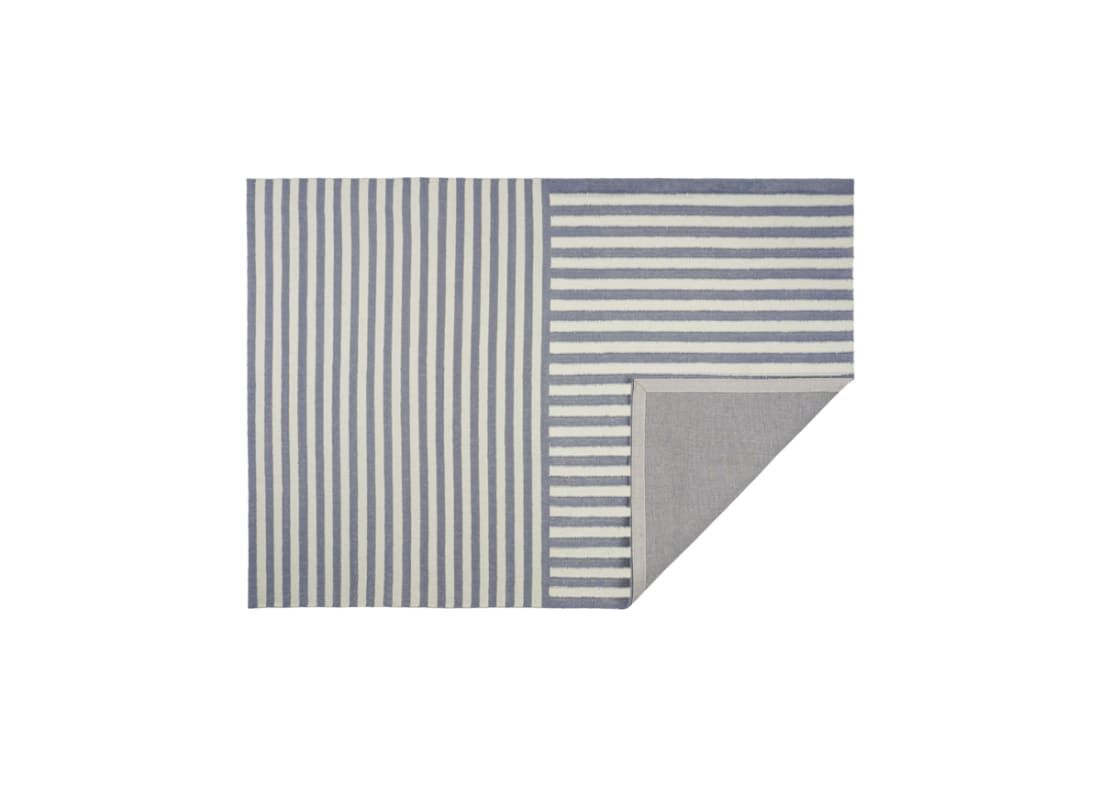 Double Stripey Wool Rug - 170cm x 240cm - Blue
