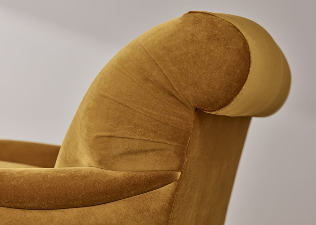 Pudding Armchair in Warm Brownie Clever Velvet