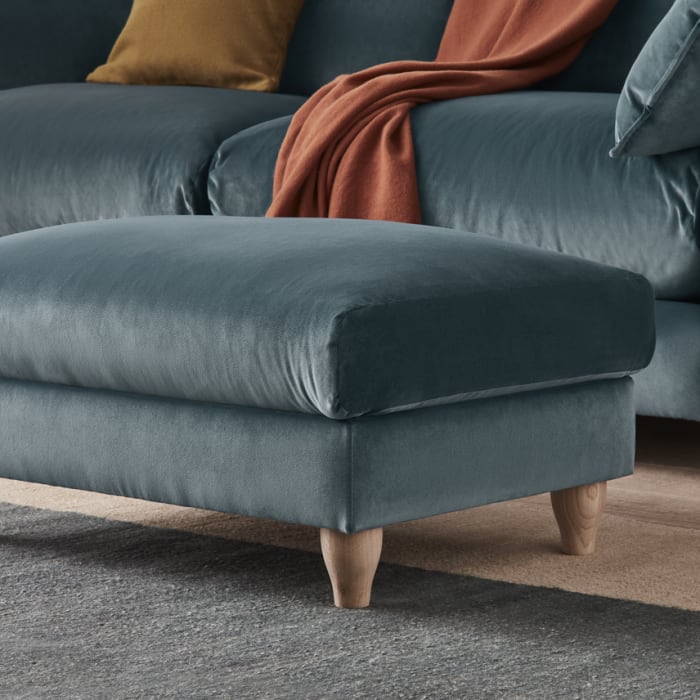 Brioche Footstool in Sopping Seagrass Teal Velvet