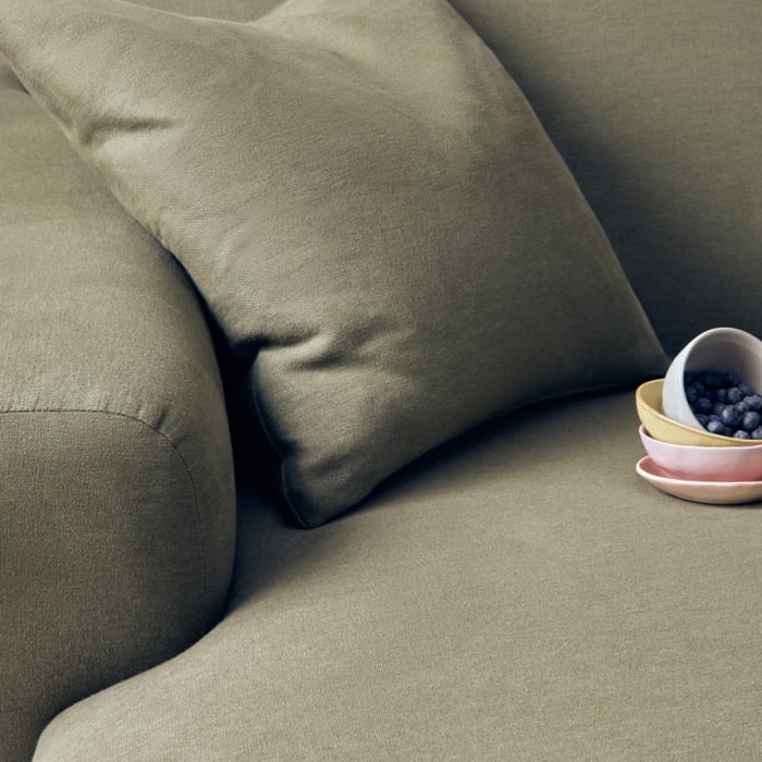 Squishblocks Chaise Cinema Sofa in Waxed Jacket Green Linen