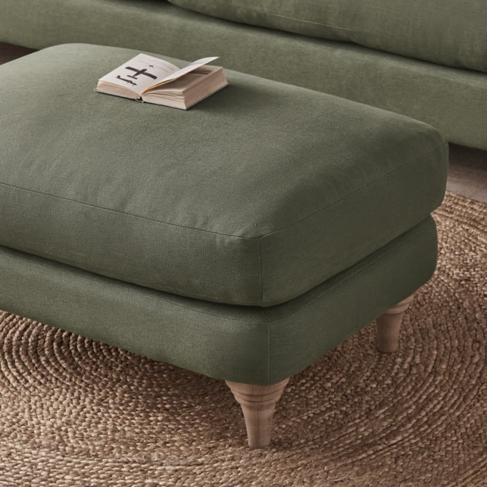 Jonesy Footstool in Waxed Jacket Green Linen