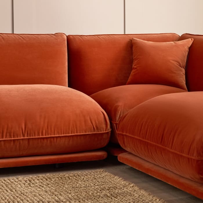 Blockbuster Modular Corner Sofa + Footstool in Broken Pot Clever Velvet