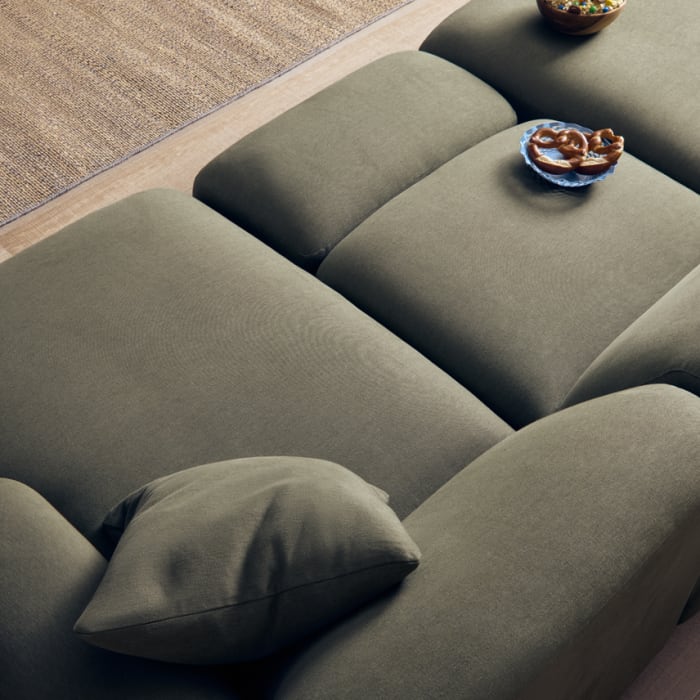 Squishblocks Chaise Cinema Sofa in Waxed Jacket Green Linen