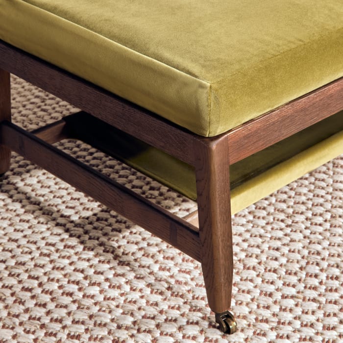 SLINGSHOT COFFEE TABLE DARK OAK PRESSED OLIVES VELVET 44