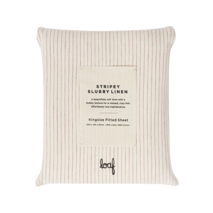 Stripey Slubby Linen Fitted Sheet Double in Raspberry Fool