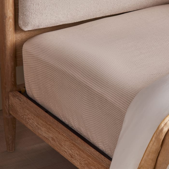 Stripey Slubby Linen Fitted Sheet Double in Raspberry Fool