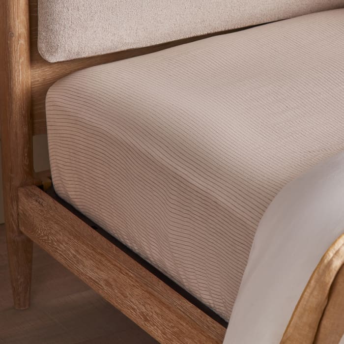 Stripey Slubby Linen Fitted Sheet Double in Raspberry Fool