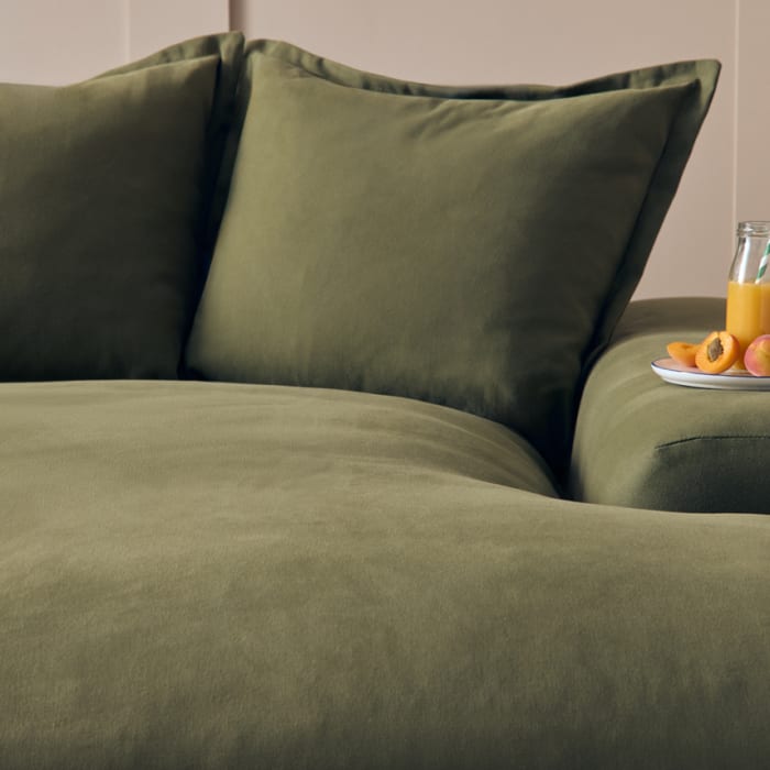 Wodge Chaise Movie Sofa in Waxed Jacket Green Linen