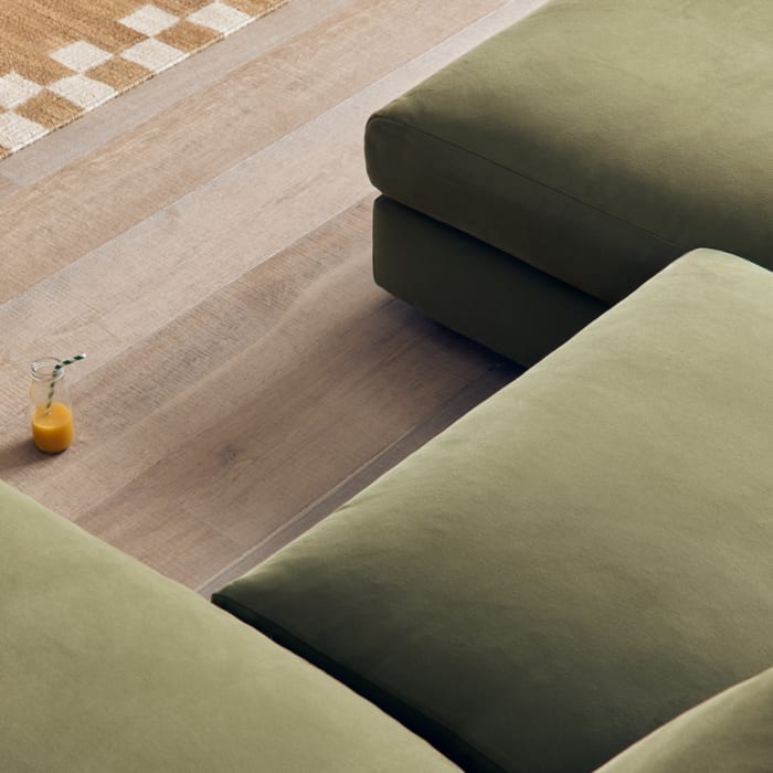 Wodge Chaise Movie Sofa in Waxed Jacket Green Linen