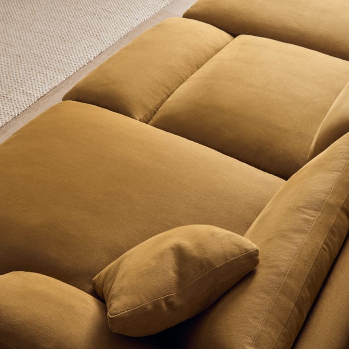 Cuddlemuffin Chaise Movie Sofa in Treacle Tart Yellow Linen