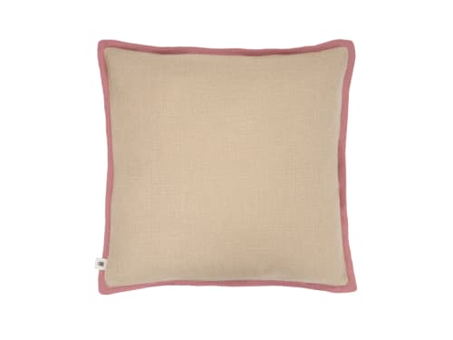 Bordy Edge Natural Linen Cushion 43x43 in Natural with Pink