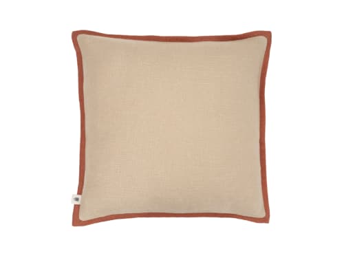 Bordy Edge Linen Cushion 43 x 43 cm in Natural And Terracotta