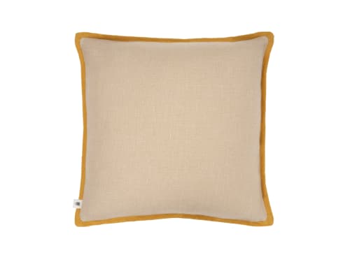 Bordy Edge Natural Linen Cushion 43x43 in Natural with Ochre