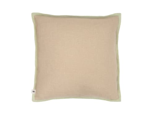Bordy Edge Natural Linen Cushion 43x43 in Natural with Light Green