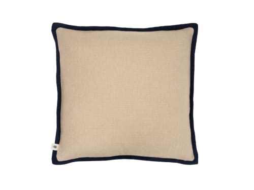 Bordy Edge Natural Linen Cushion 43x43 in Natural with Dark Blue