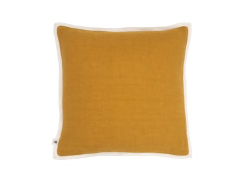 Bordy Edge Linen Cushion 43 x 43 cm in Ochre and Chalk