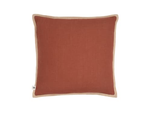 Bordy Edge Natural Linen Cushion 43x43 in Natural with Terracotta
