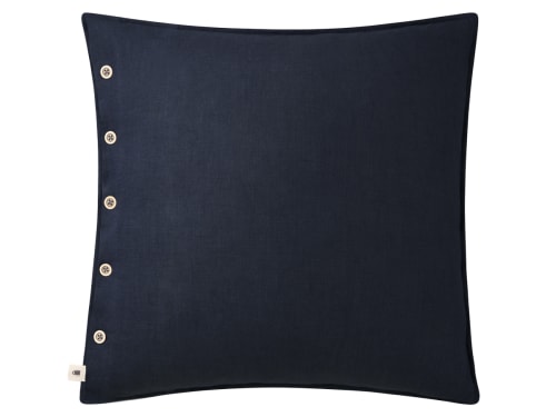 Easy Buttons Linen Cushion  60 x 60 cm in Dark Blue