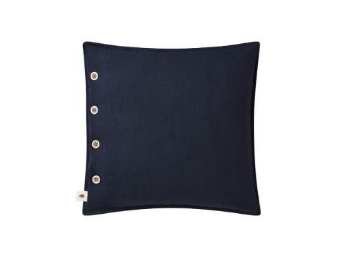 Easy Buttons Linen Cushion  43 x 43 cm in Dark Blue
