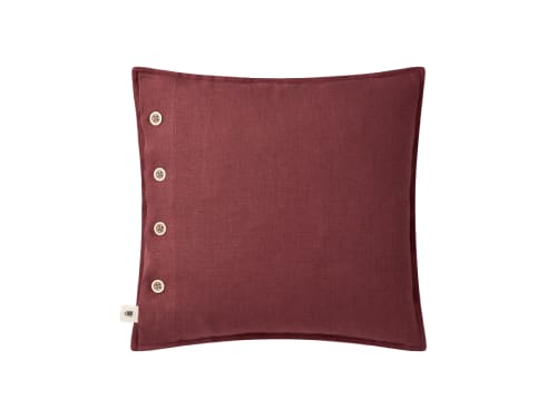 Easy Buttons Linen Cushion  43 x 43 cm in Dark Pink