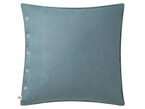Easy Buttons Linen Cushion  60 x 60 cm in Dark Teal