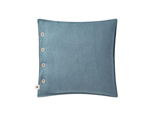 Easy Buttons Linen Cushion  43 x 43 cm in Dark Teal