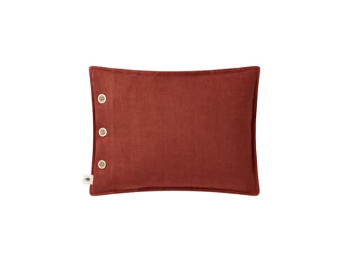 Easy Buttons Linen Cushion  30 x 40 cm in Dark Terracotta