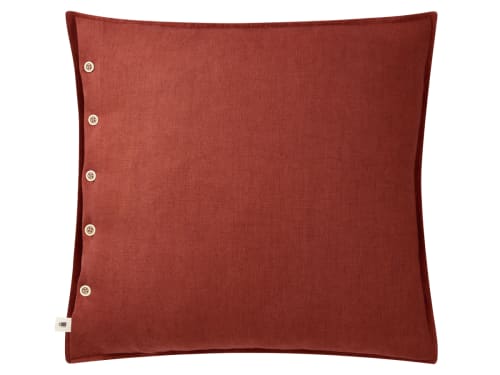 Easy Buttons Linen Cushion  60 x 60 cm in Dark Terracotta