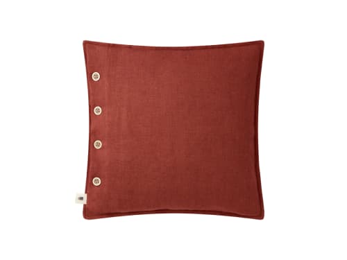 Easy Buttons Linen Cushion  43 x 43 cm in Dark Terracotta