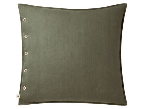 Easy Buttons Linen Cushion  60 x 60 cm in Green