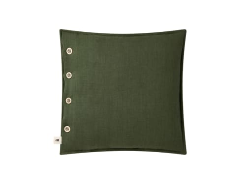 Easy Buttons Linen Cushion  43 x 43 cm in Moss Green